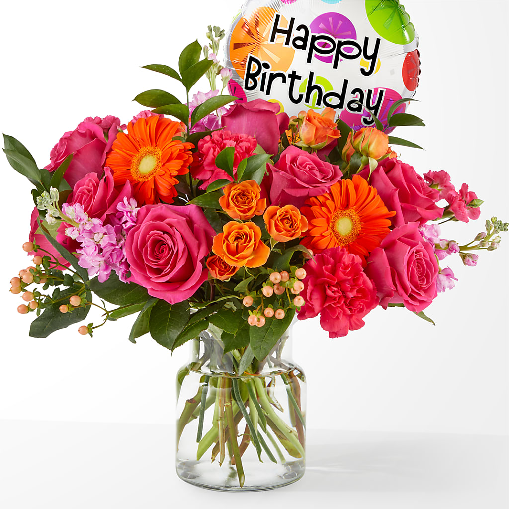 Fiesta Bouquet with Birthday Balloon – MC MAHON'S HOUSE OF FLOWERS INC, Kingston ON