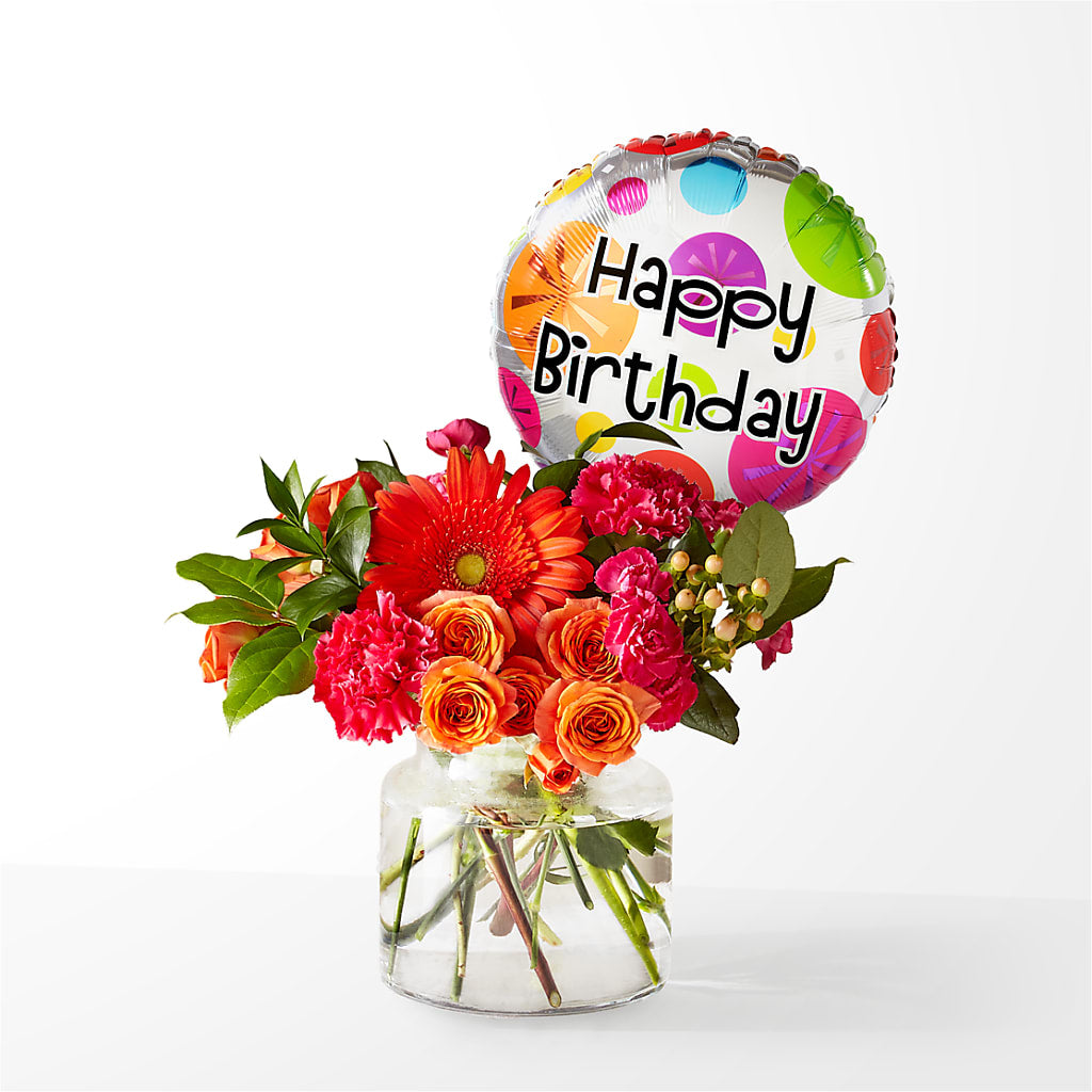 Fiesta Bouquet with Birthday Balloon – MC MAHON'S HOUSE OF FLOWERS INC, Kingston ON