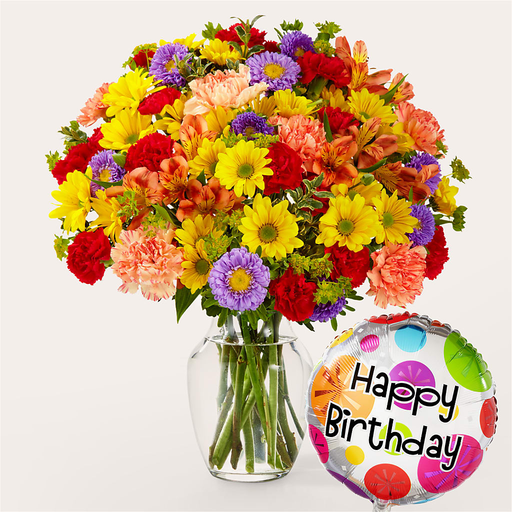 Kaleidoscope Bouquet with Birthday Balloon – MC MAHON'S HOUSE OF FLOWERS INC, Kingston ON