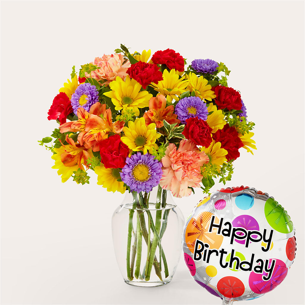 Kaleidoscope Bouquet with Birthday Balloon – MC MAHON'S HOUSE OF FLOWERS INC, Kingston ON