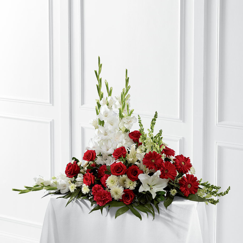 Crimson & White Arrangement – MC MAHON'S HOUSE OF FLOWERS INC, Kingston ON