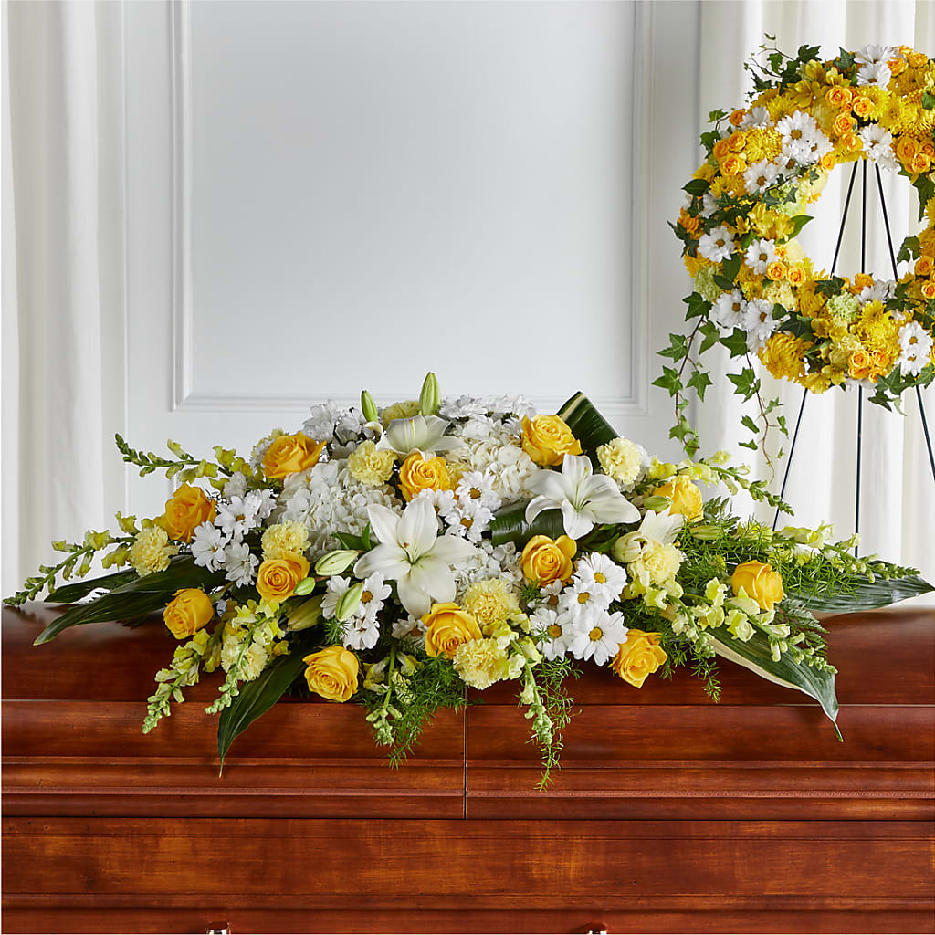 Golden Harmony Casket Spray – MC MAHON'S HOUSE OF FLOWERS INC, Kingston ON